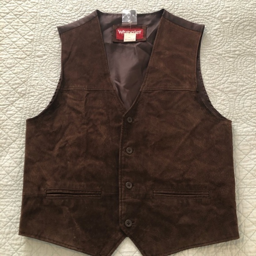 Wrangler Brown Suede Button-Front Vest